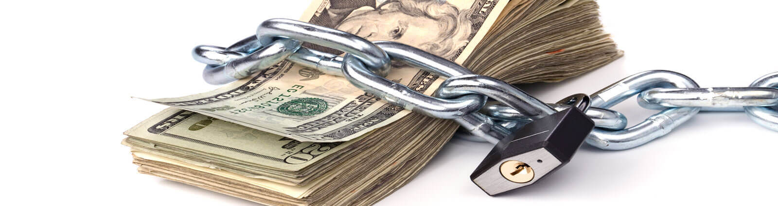 debt Chain links over a stack of money
